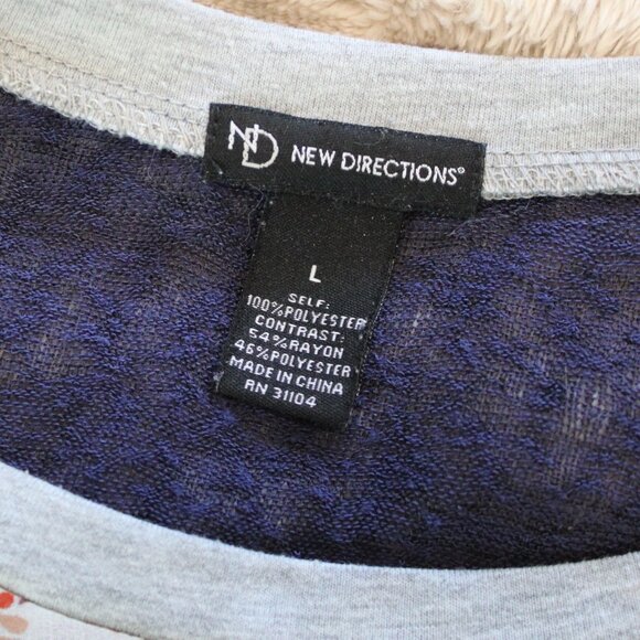 New Directions Mulitcolored/Navy Top with 3/4 Length Sleeves Sz Large - Picture 7 of 8